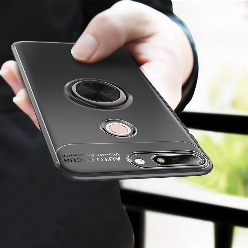 Для Huawei Y7 2018 чехол Роскошный ТПУ для LDN-L01 LDN-L21 Y 7 Чехол Телефона Палец Кольцо
