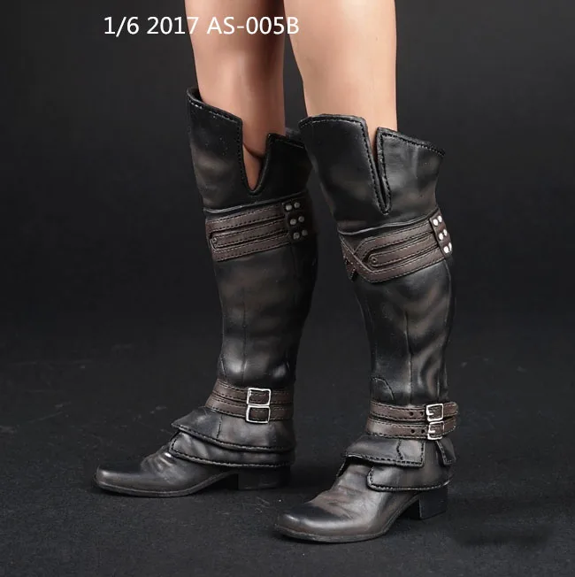 

1/6 Scale Long Leather Boots Shoes ModelMale Figure with Feet for 12" HT PH Action Figure Body