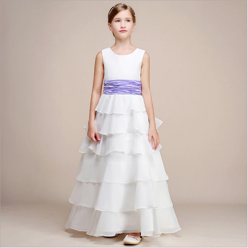 

Kids Dress for Girls A-line Layered Dress Solid White Princess Dress Cotton & Chiffon Girls Wedding Bridesmaid Flower Girl Dress
