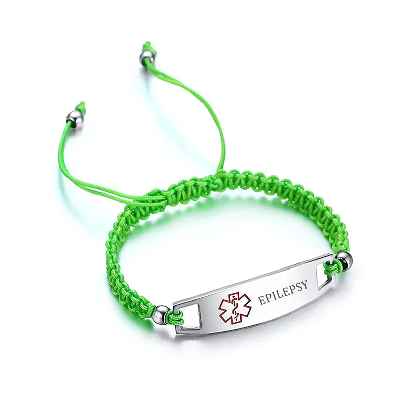 Free Engraved Kids Medical Alert ID Handmade Woven Bracelet Stainless