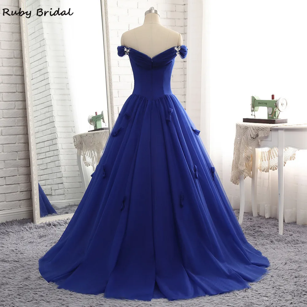 Ruby Bridal vestido de festa длинное бальное платье Бальные платья королевский синий тюль бисером Роскошные Горячие Выпускные вечерние платья P1211