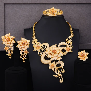 

missvikki Exclusive Handmade Luxury 4 PCS Necklace Bangle Earrings Ring Women Jewelry Set Full Mini Cubic Zirconia jewelry Set