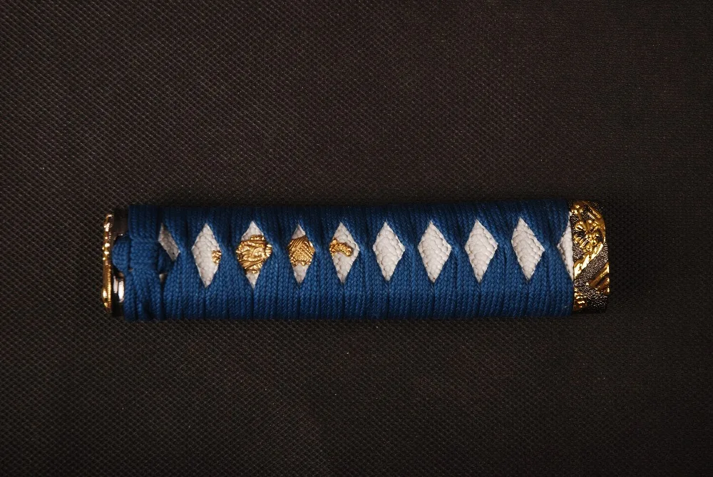 Изящная ручка меч фитинг Tsuka синий шелк Ito& Имитация белый Rayskin& сплав Fuchi Кашира для японского Танто хороший подарок