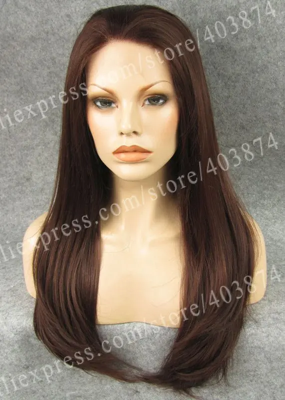 

N2-33/35# Fashion 24 inch Long Straight Deep Auburn Color Synthetic Lace Front Wigs heat resistant wig