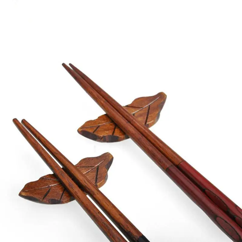 Japanese StyleWood Stand Holder Leaf Shape Chopsticks Rest Rack Art