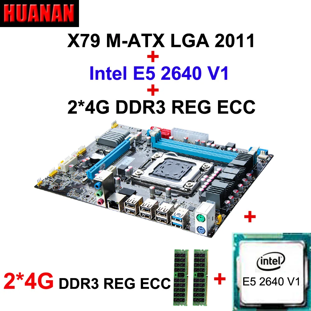 HUANAN X79 motherboard CPU RAM combos X79 M-ATX LGA 2011 mainboard Xeon E5 2640 CPU RAM 8G(2*4G) DDR3 REG ECC double channels high end intel x79 lga 2011 motherboard micro atx lga2011 desktop mainboard usb3 0 ddr3 1333 1600 quad channel max 32g