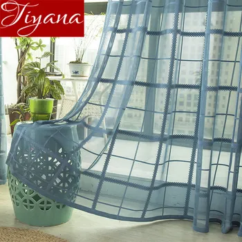 

Blue Plaid Curtain for Living Room Lace Voile White Sheer Fabric Kitchen Window Bedroom Bay Treatment M&079#30