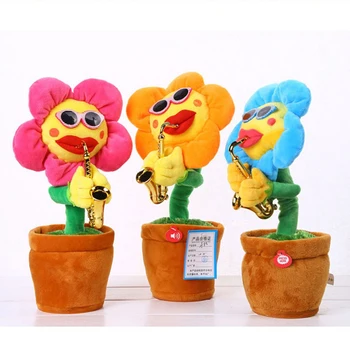 

Plush Toys Singing&Dancing Flower Enchanting Sunflower with Saxophone Soft Stuffed Funny Electric Toys Kids Christmas Gift 1pcs