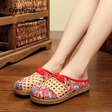 Cresfimix zapatos de mujer; Женский Повседневный сетчатый дышащий плоские сандалии; милые женские красные туфли больших размеров; синяя конопляная обувь; c2152