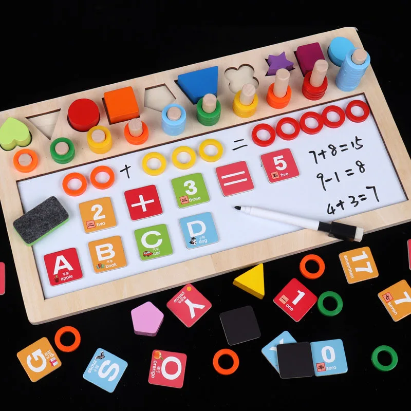 

Children Wooden Montessori Materials Learning Count Numbers Matching Digital Shape Match Drawing board Education Math Toys