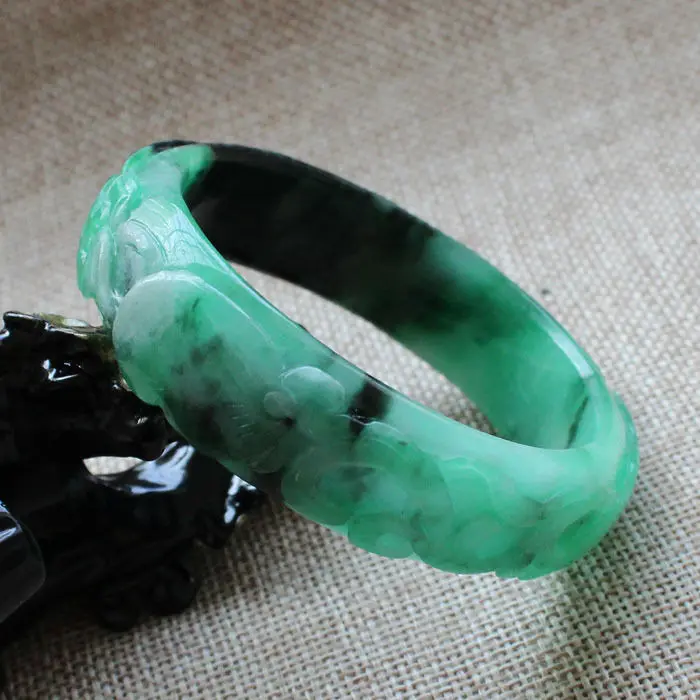 

1250 Chinese Hand-carved Emerald Green stoneite stone Gems Bracelet Bangle 57mm 10.20 40