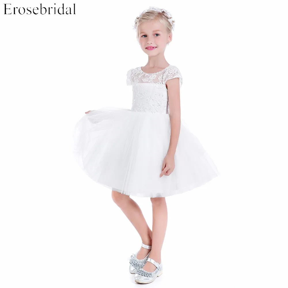 2018 платье с цветочным узором для девочек Erosebridal белые свадебные платья для девочек элегантные бальные платья короткий рукав маленькие