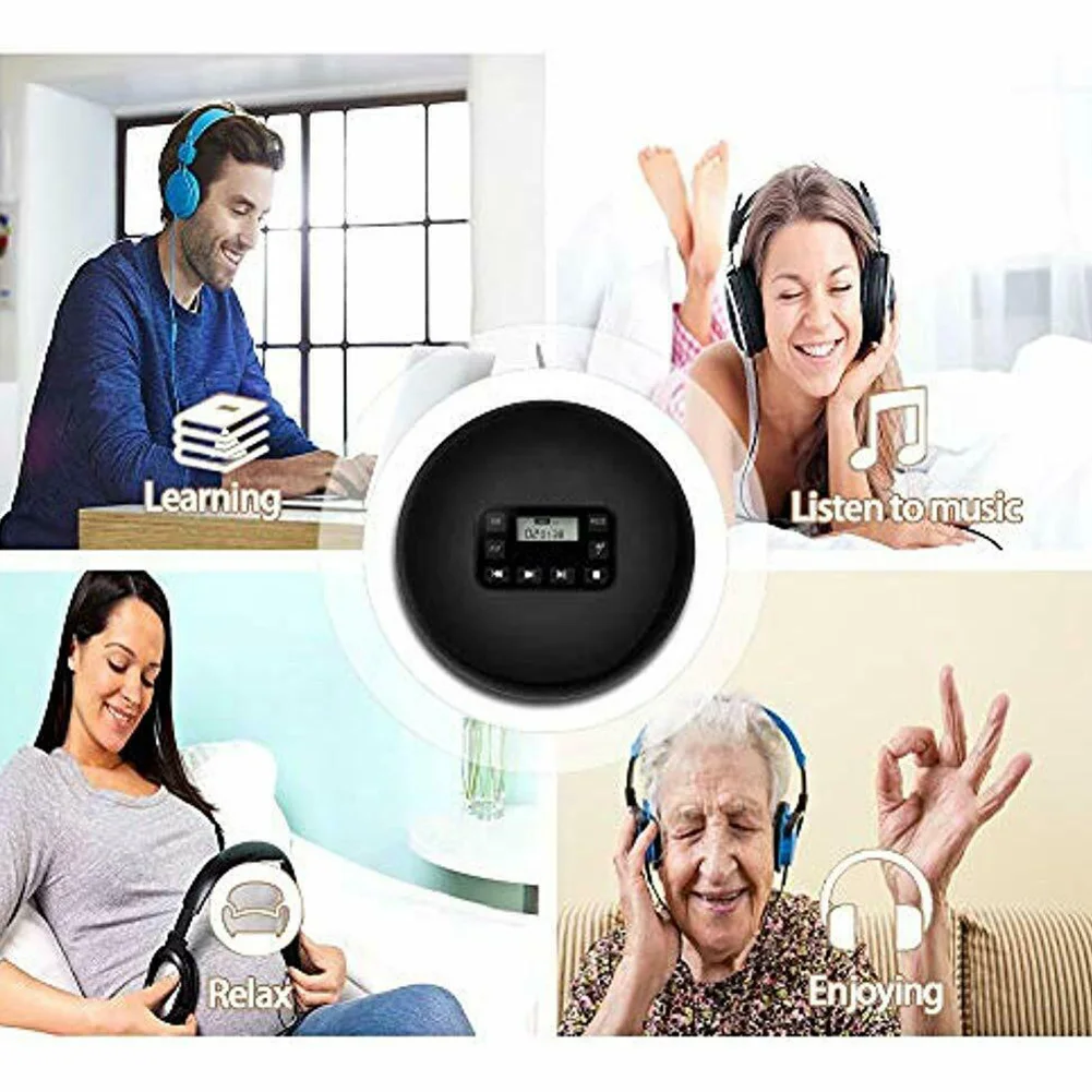 

Small Round Home Music Stereo Headphones Battery Powered Car HIFI Anti-shock LCD Display CD Player USB Anti-Skip Portable
