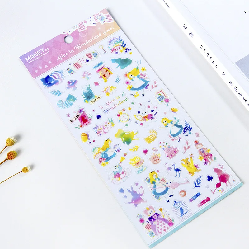 

Alice in wonderland design colorful mini DIY decoration sticker 9*17.5cm PVC 1 sheet