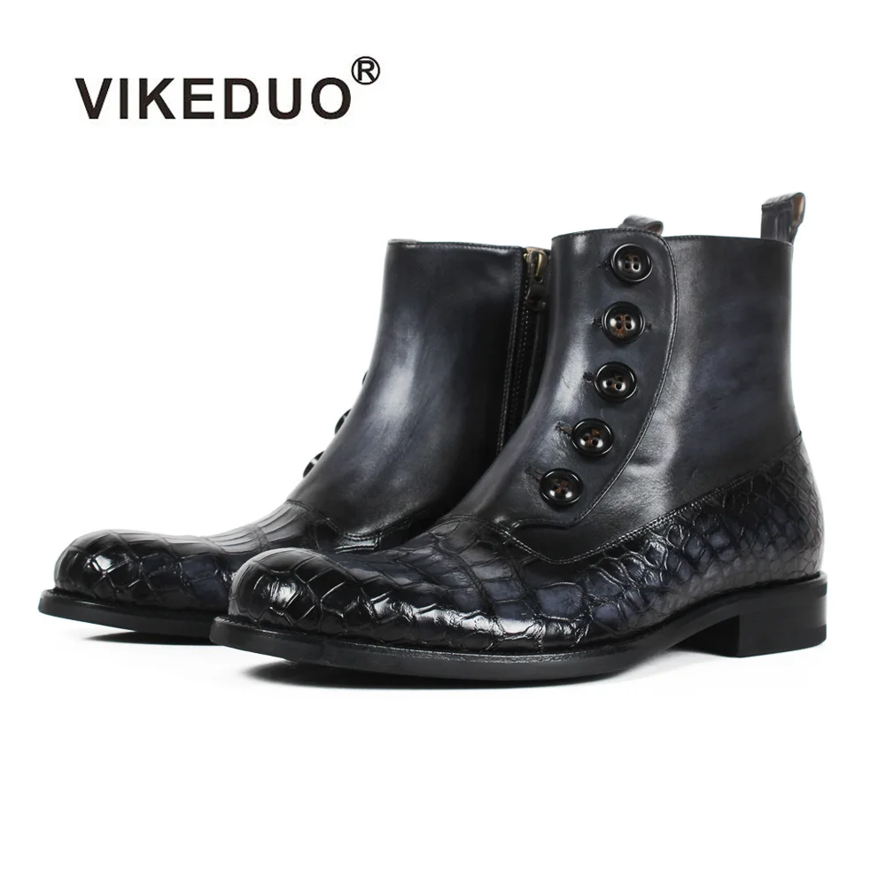 VIKEDUO 2018 New Fashion Plaid Genuine Crocodile Cow Leather Ankle Boots Men Black Bespoke Blake Rubber Sole Wedding Office Shoe цена VIKEDUO 2018 New Fashion Plaid Genuine Crocodile Cow Leather Ankle Boots Men Black Bespoke Blake Rubber Sole Wedding Office Shoe цены онлайн