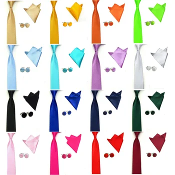 

Men's Solid Color Satin Necktie Tie Handkerchief Pocket Square Cufflinks Set SETBW0026