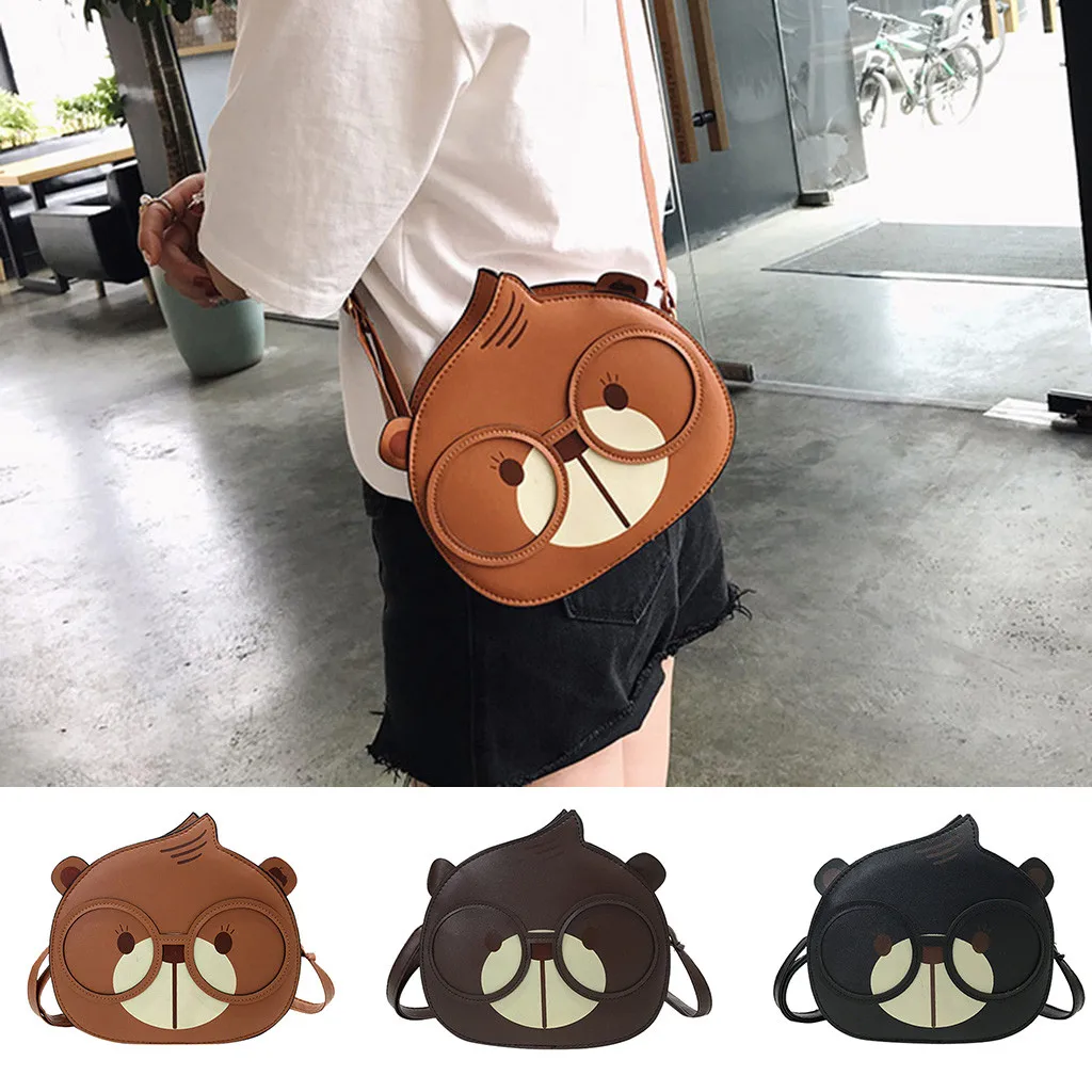 

Bear Cute Cartoon Animal With Glasses Girl's Bags Women Cute Princess Mini Bag Squirrel Eyes Crossbody Messenger Shoulder Bags