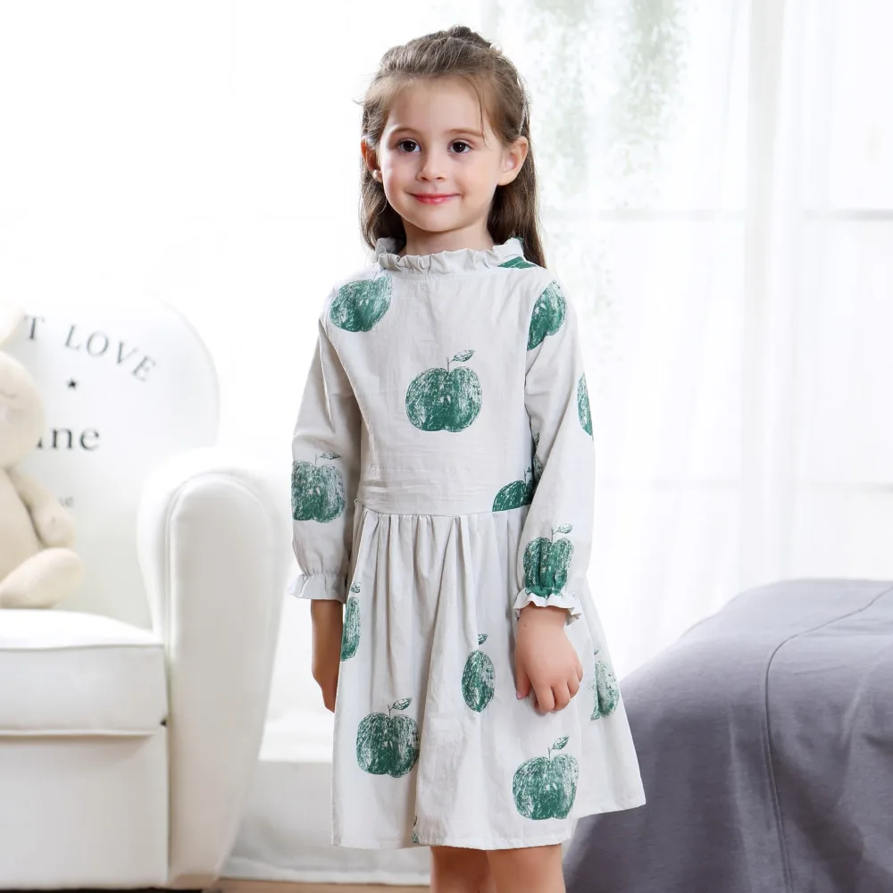 Little Girls Long Sleeve Dress Spring Summer Kids Ptinted Princess Dress Holiday Casual Party