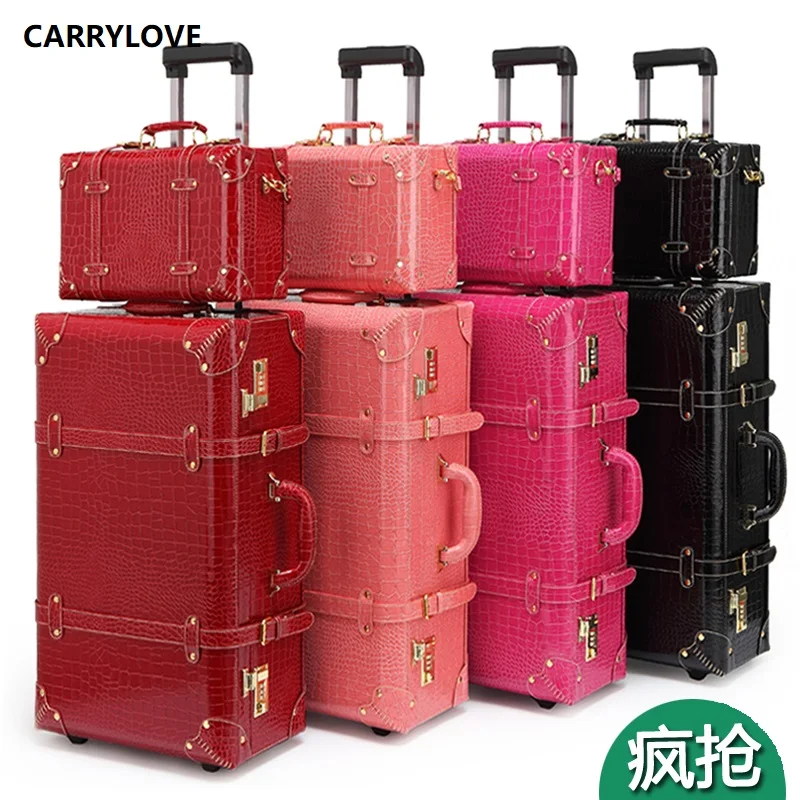 US $124.02 HighEnd Materials Classic Vintage Luggage Series 2224 Inch PU Handbag And Rolling Luggage Spinner Brand Travel Suitcase