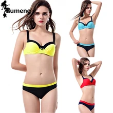 RUMENG Düşük bel Patchwork Bikini 2018 Kadın Push up Mayolar Bikini seti Seksi Retro Mayo Kadın Bandaj Biquini Bather