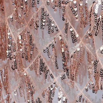

1 Yard Blinking Rose Gold Burgundy Embroidery Sequin Tassel Fabric For Wedding Party Dress Cloth Decor 50" Wide