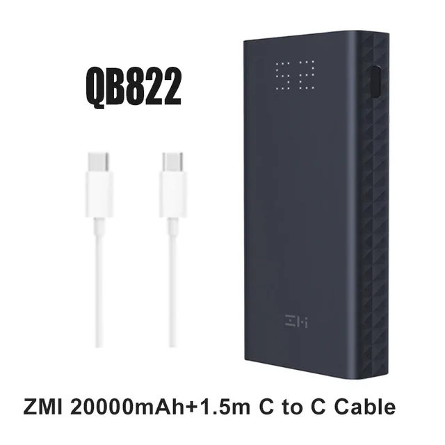 Z mi power bank, power Bank, 20000 мА/ч, быстрая зарядка QC3.0, Xiao mi, батарея, двойной USB, 27 Вт, 20000 мА/ч, QB822, для iPhone, iPad, ноутбука - Цвет: add 1.5m C to C