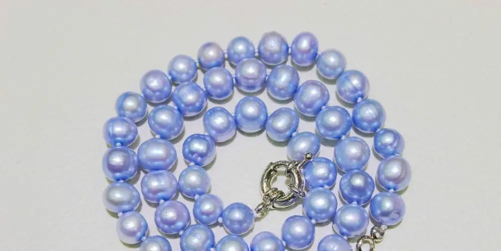 

Denim Blue nearround Freshwater Pearl Necklace 8-9mm17.5INCH "handmade" alloy a(5.18)