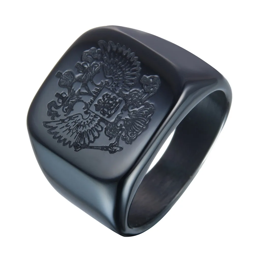 Эксклюзивный Орел кольцо с гербом Российской Для мужчин, кольцо, кольцо из нержавеющей стали - Цвет основного камня: Black