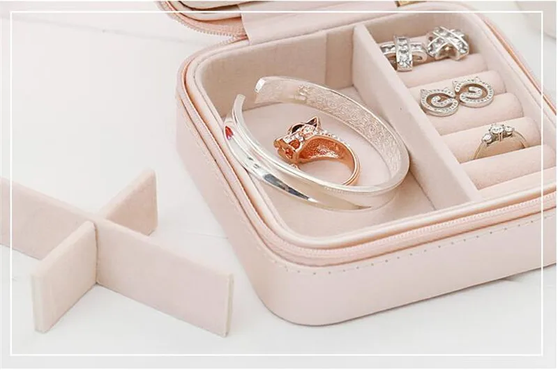 PURDORED 1 Pc Mini Jewelry Box Portable Zipper Jewelry Storage Organizer Women Ring Necklace Display Case Travel Accessories