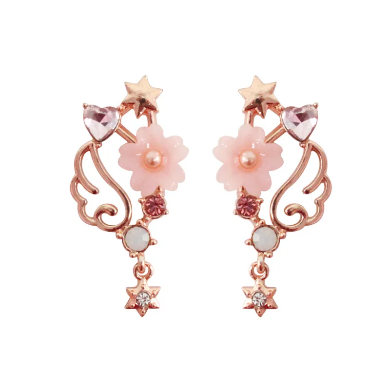 Japanese Pink Card Captor Sakura Earrings Rose Gold Color Angel
