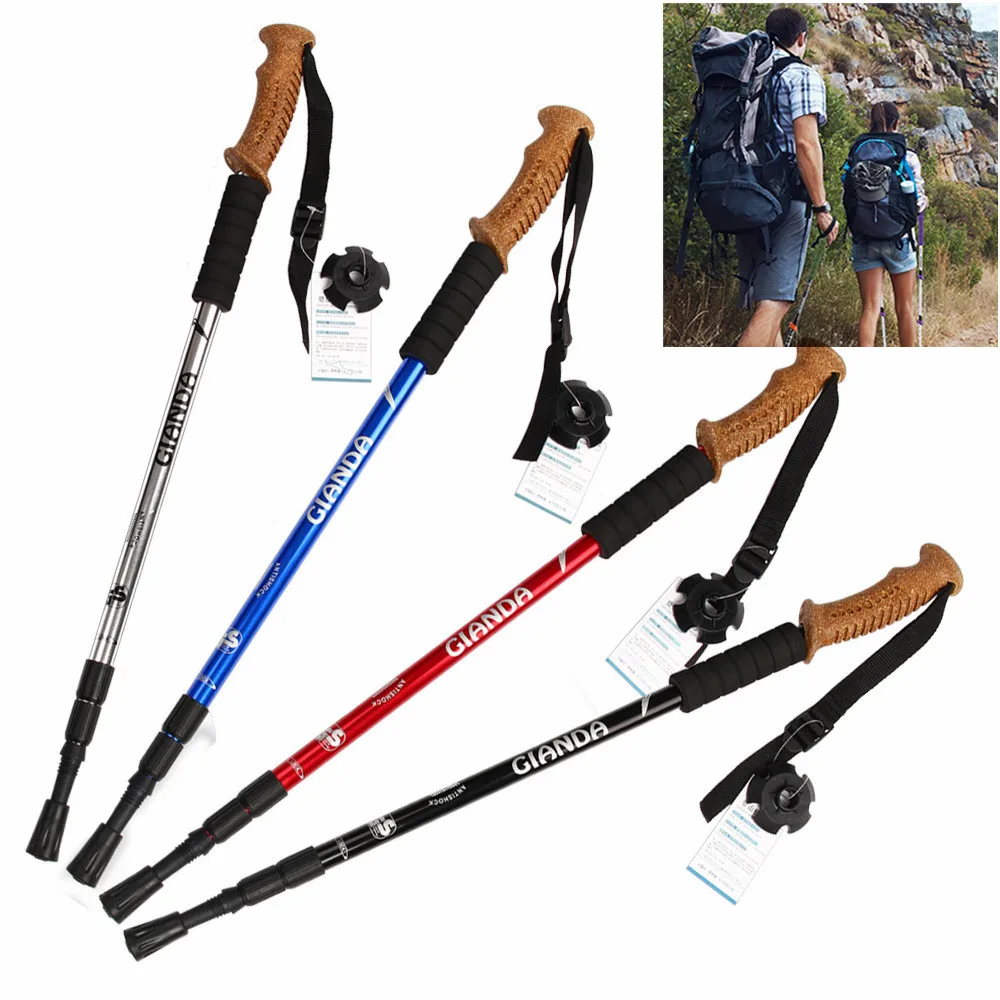 1pcs 3 sections 4colors Outdoor Cork walking stick hiking trekking