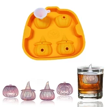 Творческий 4 полости силиконовая Тыква Голова в форме льда производитель кубиков 3D форма Хэллоуин виски шоколад поднос для мороженого формы для выпечки тортов и пирожных