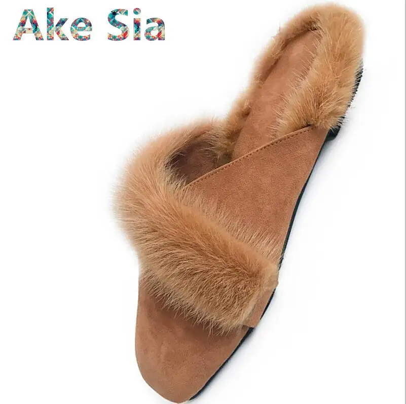 

0 2018 autumn and winter new square flat slippers wild Baotou semi-trailer lazy wool female single shoes free shipping