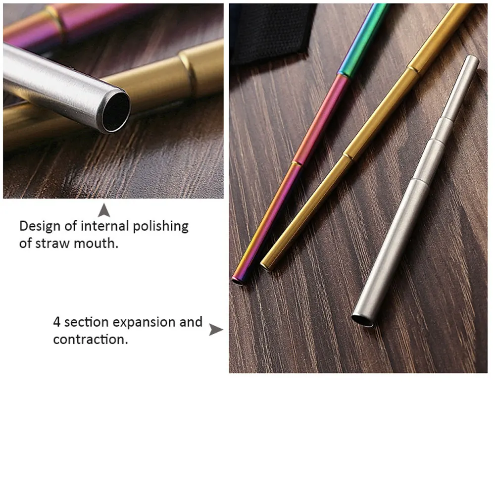 Portable Stainless Steel Straw Telescopic Drinking Straw Adjustable Collapsible Straw With 1 Brush Reusable Tubule 4