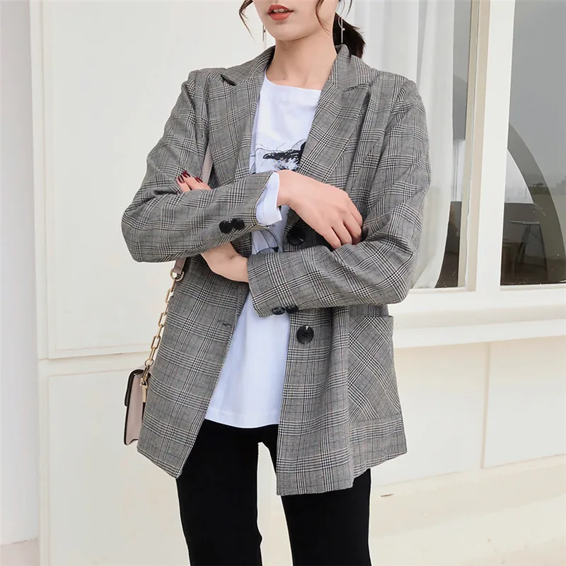 

CBAFU fashion plaid single breasted women blazer long sleeve office lady suit coat slim loose OL work outwear blazer jacket P227