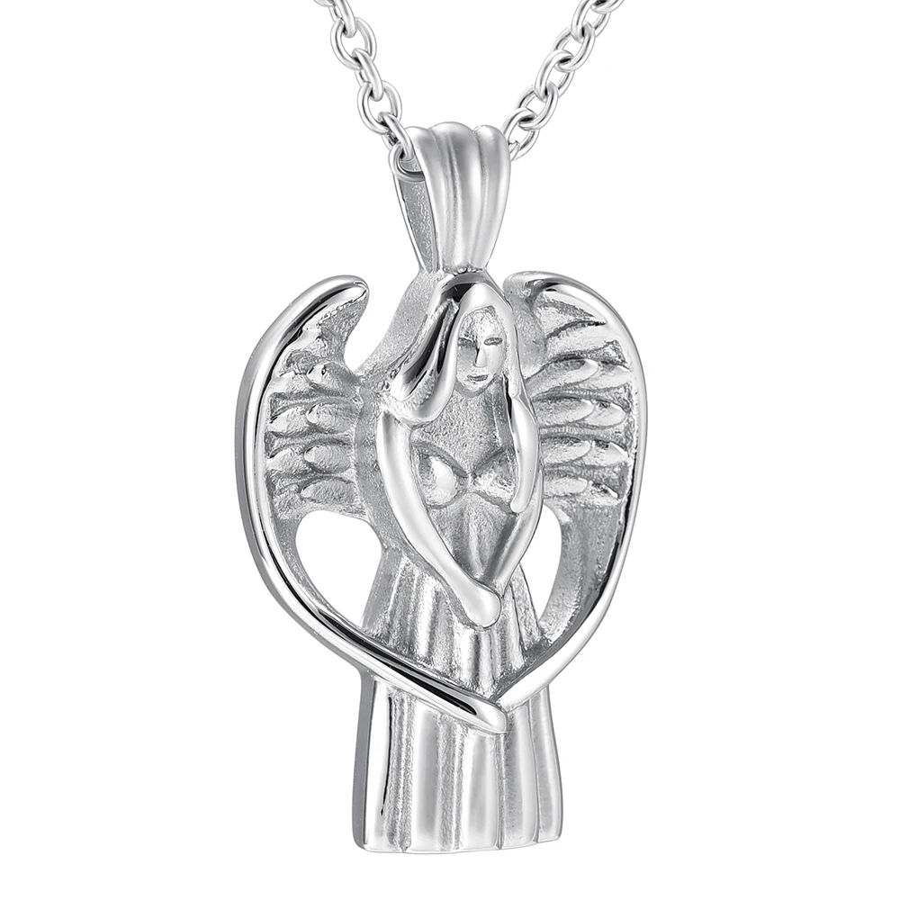 

9900 Stainless Steel Angel Urn Necklace Guardian Angel Cremation Urn Pendant Necklace for Ashes Keepsake Holder Memorial Jewelry