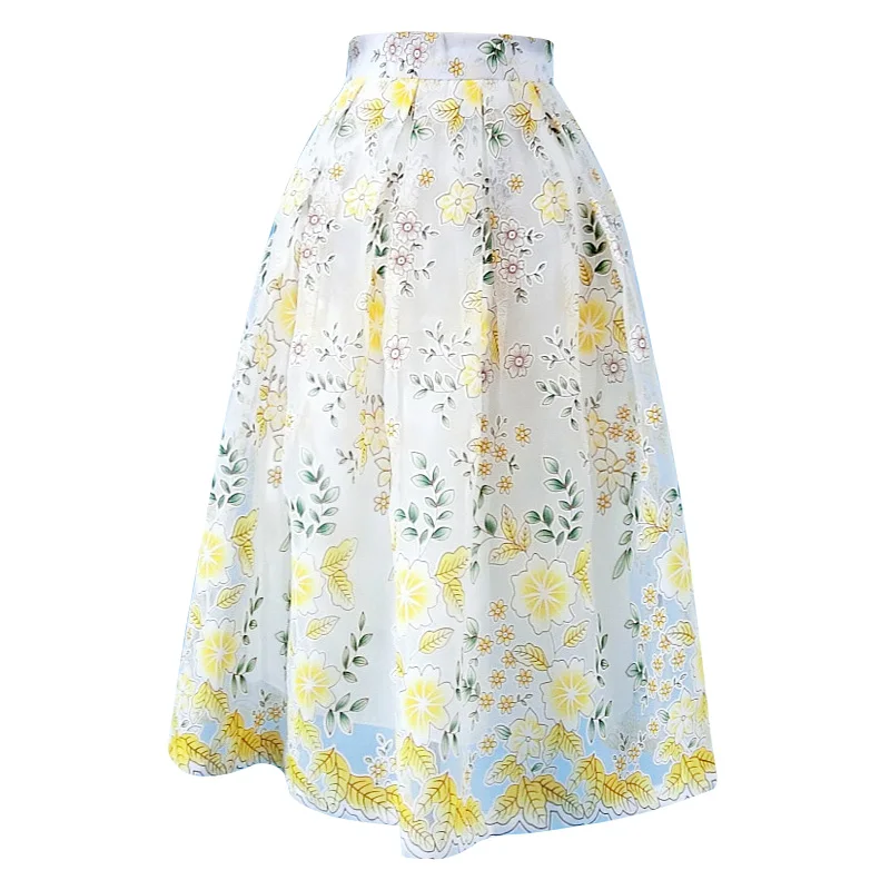 

Women Summer Elegant Fashion A-line Embroidered Flower Umbrella Skirt Free Shipping XHSD-3337