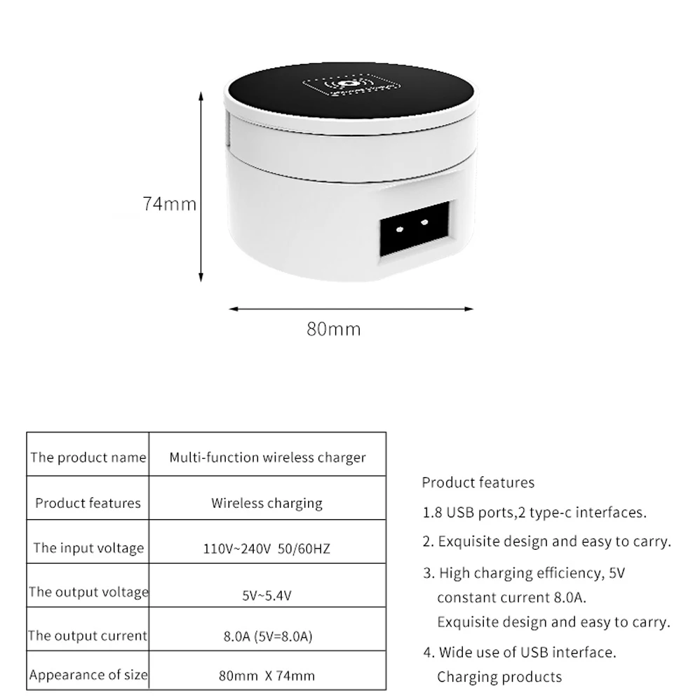 Зарядная Станция USB Type C 40 Вт с 10 портами беспроводное зарядное устройство QI для