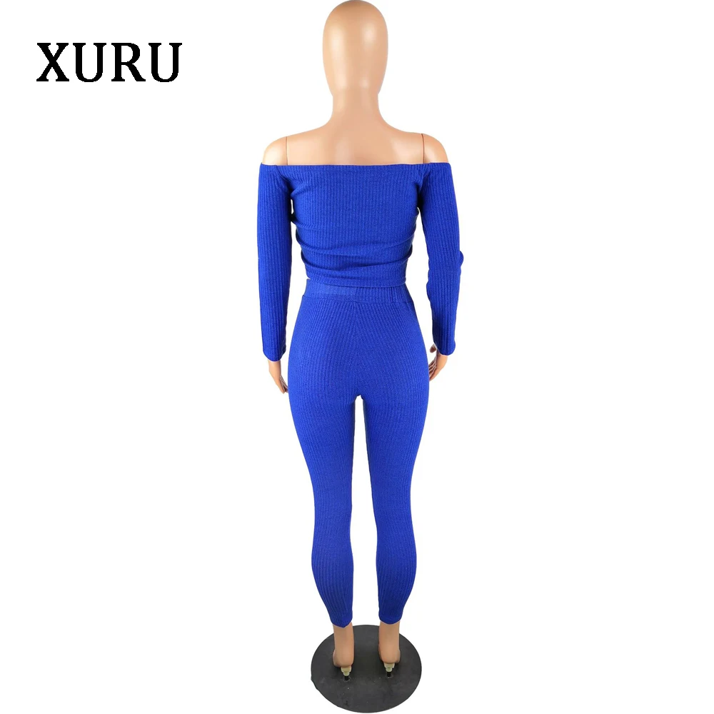 XURU новый модный весенний комбинезон из двух частей с длинным рукавом суппорт сексуальный Вязаный комбинезон женский комбинезон