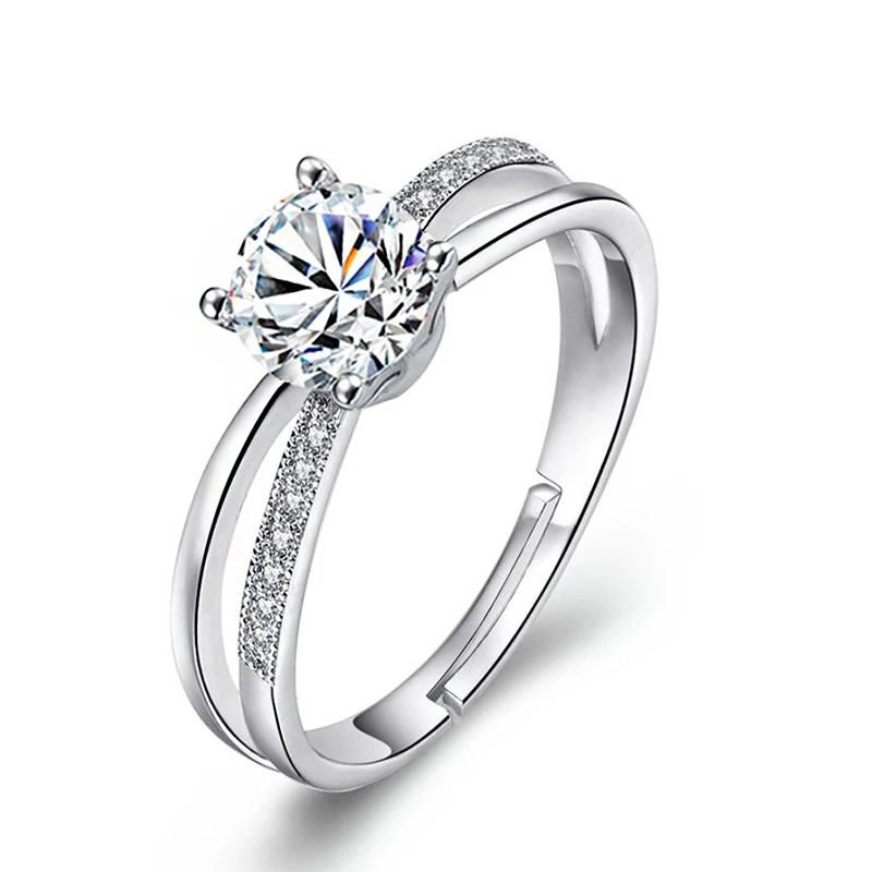 

Classic CZ Stone Crystal Rings Fashion Cubic Zirconia Silver Finger Rings Bijoux Female Fashion Wedding Party Jewelry for Women