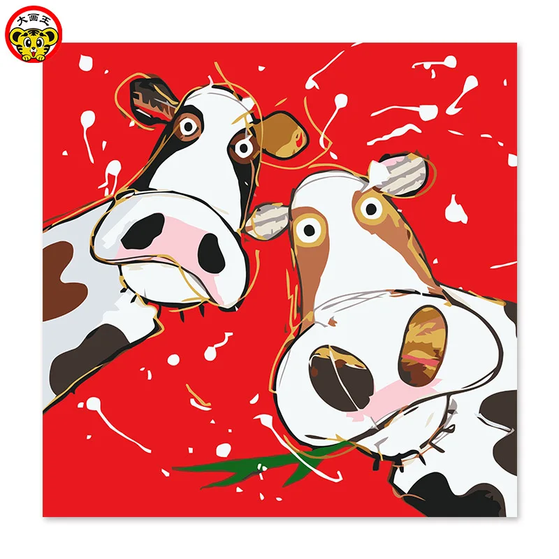 Мультфильм корова декоративный холст красный праздничный свадебный подарок простой может быть настроен большой размер diy картина маслом по номерам