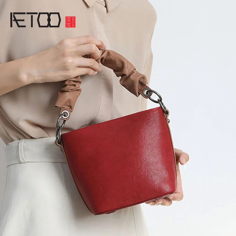 

BJYL Sheepskin small bag new wave Korean version of the wild leather one shoulder Messenger bag portable bucket bag