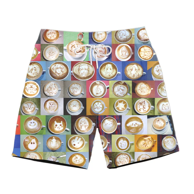 

Garland Coffee Fashion 3D Men Casual Shorts Summer Board Shorts Funny Streetwear Colorful Mesh Breathable Elastic Waist Shorts