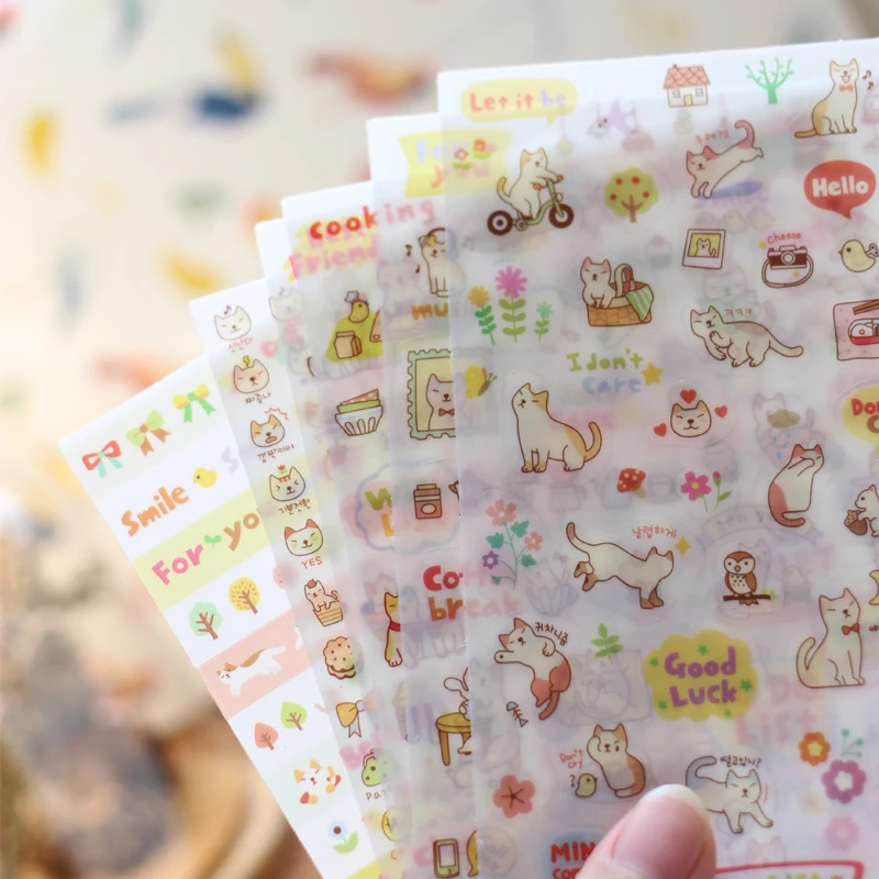 

6 pcs Kawaii Korean Cat Diary Stickers Diary Decoration Scrapbooking Stickers For Mobile Phone Notebook Stationery Post It Decal
