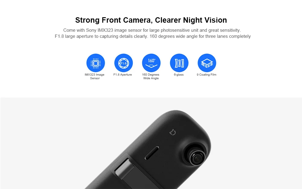 Xiaomi Mijia, зеркало заднего вида, автомобильная камера, умная камера, 1080P HD, 5 дюймов, ips экран IMX323, датчик изображения, водительский рекордер для автомобиля