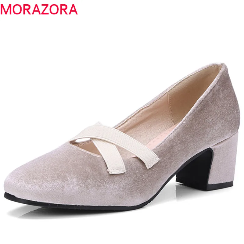 

MORAZORA 2019 top quality velvet pumps women shoes round toe spring summer shoes high heels dress shoes woman big size 42