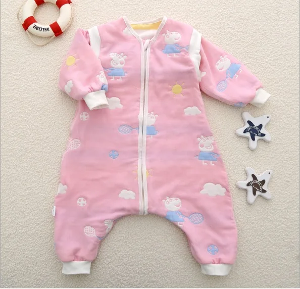 Муслин спальный мешок для малышей Зимние 6-слойное бальное платье из хлопка детская одежда с длинными рукавами Sleepware От 0 до 5 лет детский хлопковый спальный мешок с Пижама для младенцев - Цвет: pink peppa
