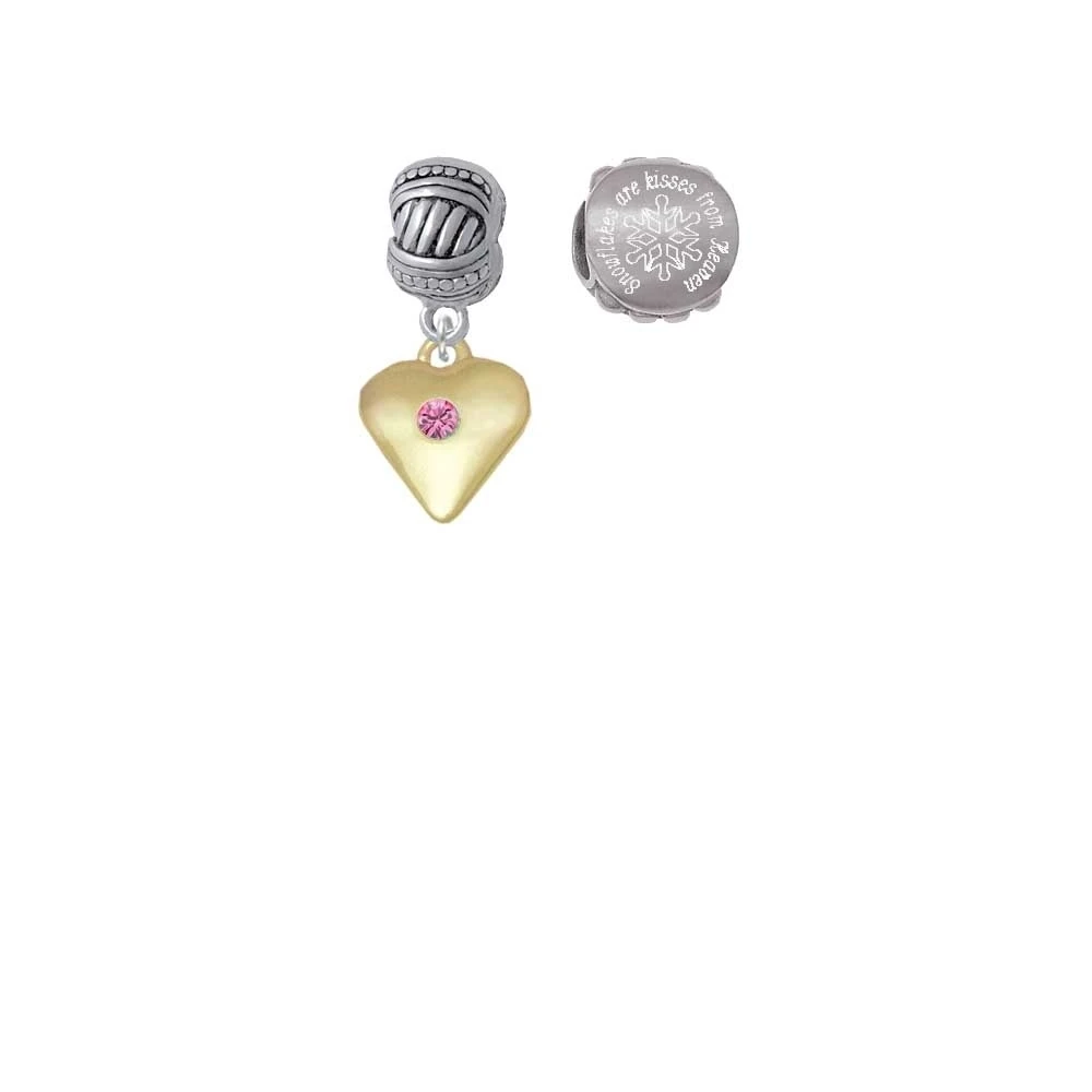 Goldtone Large October - Hot Pink Crystal Heart Snowflakes are Kisses from Heaven Charm Beads (Set of 2)