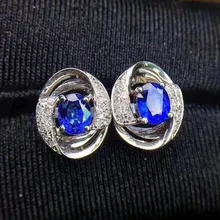Сапфировые серьги-гвоздики для мужчин или женщин,, натуральный настоящий сапфир, серебро 925 пробы, 0.35ct* 2 шт, драгоценный камень# J18101406