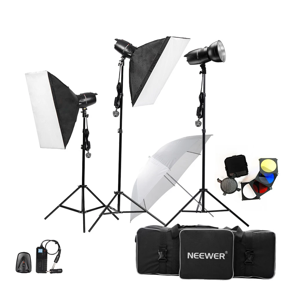 Neewer 750W(250W x 3) Профессиональная Фотостудия вспышка стробоскоп светильник ing Kit для